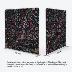 Lofaris Colorful Doodle School Supplies Square Double-Sided Backdrop Playful Learning Theme for Kids Photography