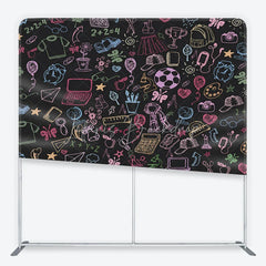 Lofaris Colorful Doodle School Supplies Square Double-Sided Backdrop Playful Learning Theme for Kids Photography