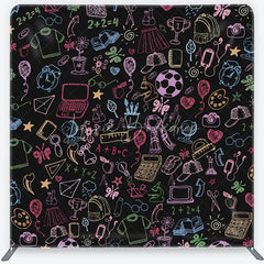 Lofaris Colorful Doodle School Supplies Square Double-Sided Backdrop Playful Learning Theme for Kids Photography