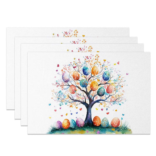 Lofaris Colorful Easter Egg Tree Set of 4 Placemats Watercolor Spring Party Decoration Holiday Dining Table Mat