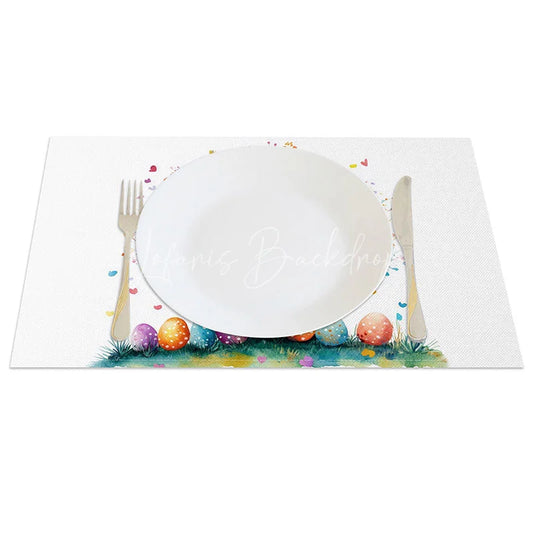 Lofaris Colorful Easter Egg Tree Set of 4 Placemats Watercolor Spring Party Decoration Holiday Dining Table Mat