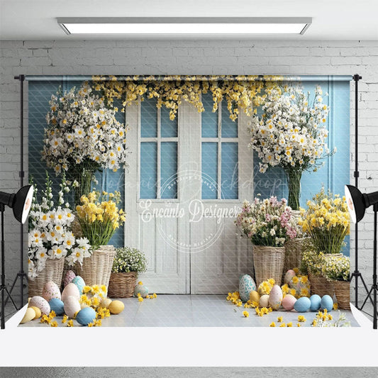 Lofaris Colorful Easter Eggs Floral Decorations Backdrop