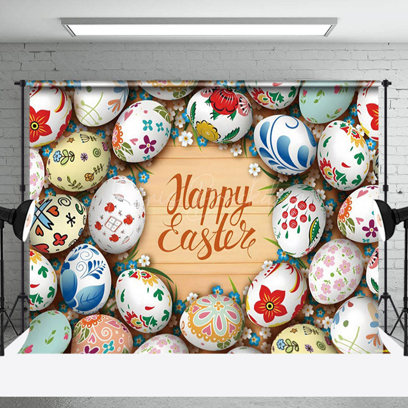 Lofaris Colorful Easter Eggs Wooden Handwritten Backdrop