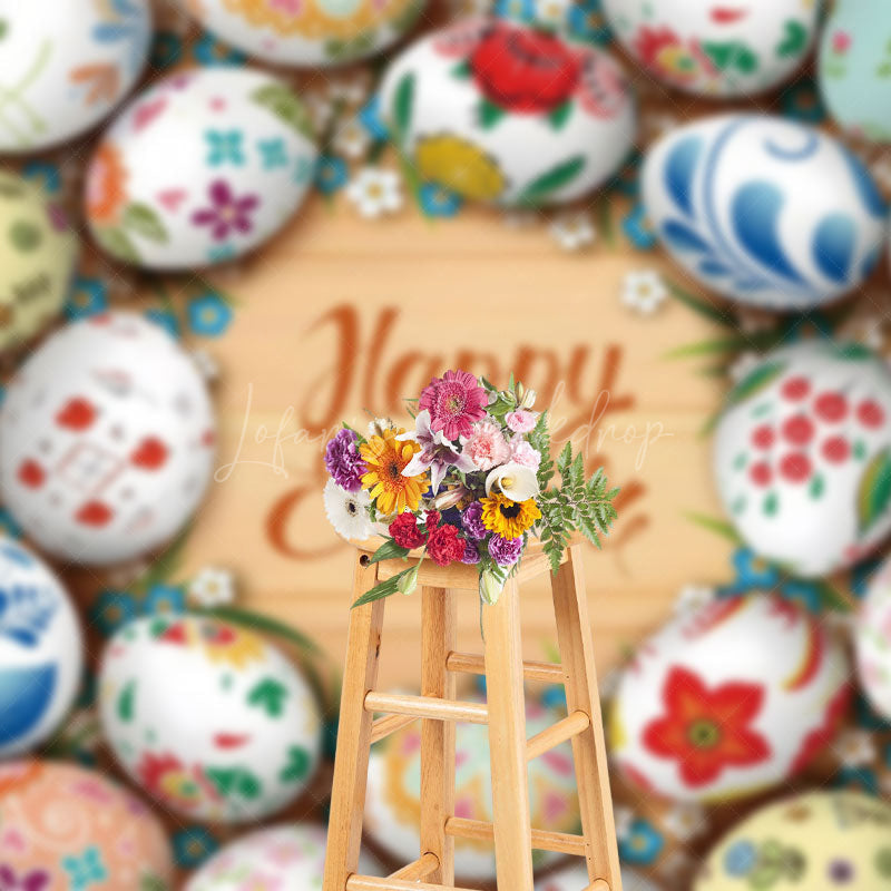 Lofaris Colorful Easter Eggs Wooden Handwritten Backdrop