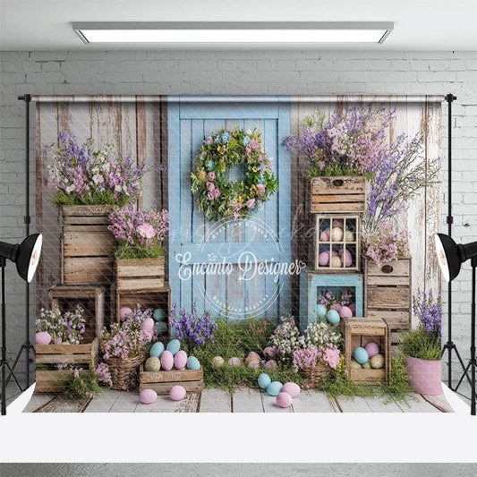 Lofaris Colorful Eggs Floral Decorations Blue Door Backdrop