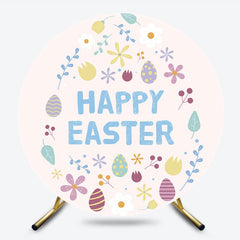 Lofaris Colorful Eggs Floral Leaf Round Easter Backdrop