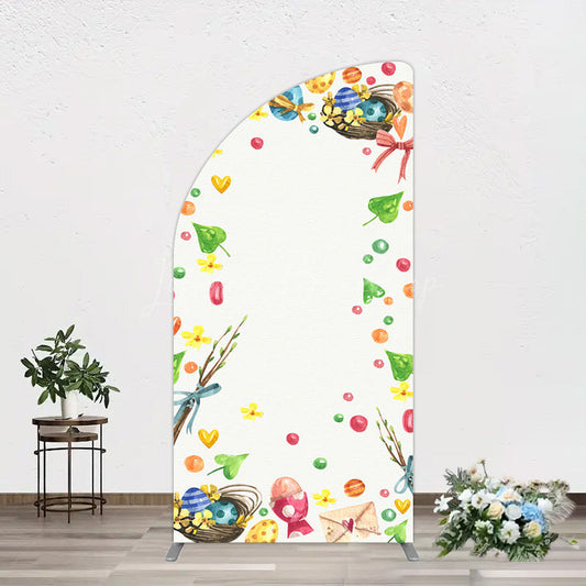 Lofaris Colorful Eggs Hearts Leaves Easter Half Moon Arch Backdrop