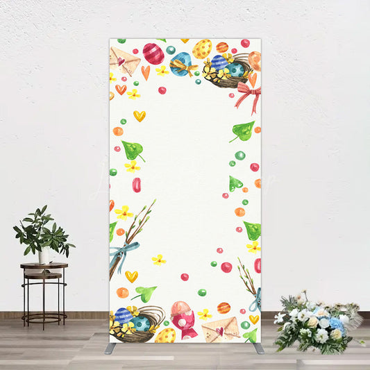 Lofaris Colorful Eggs Hearts Leaves Easter Rectangle Backdrop