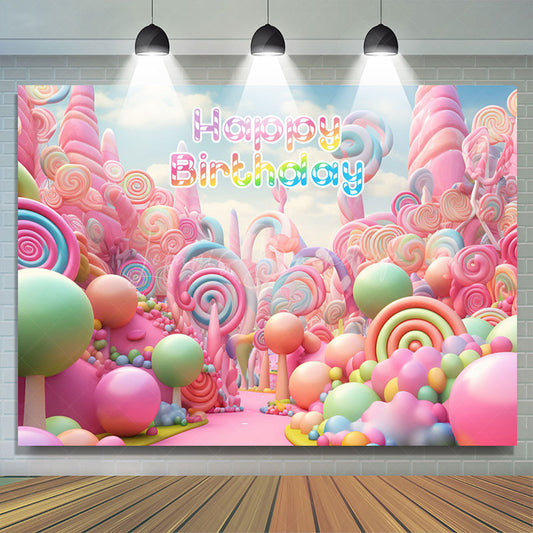 Lofaris Colorful Fairy Tale Candyland Happy Birthday Backdrop