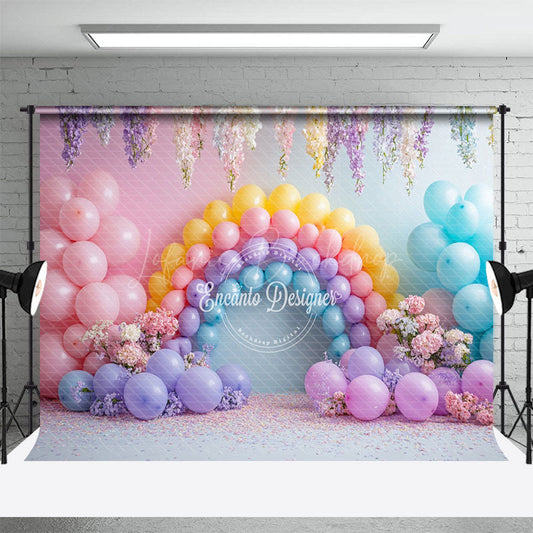 Lofaris Colorful Floral Balloon Birthday Cake Smash Backdrop