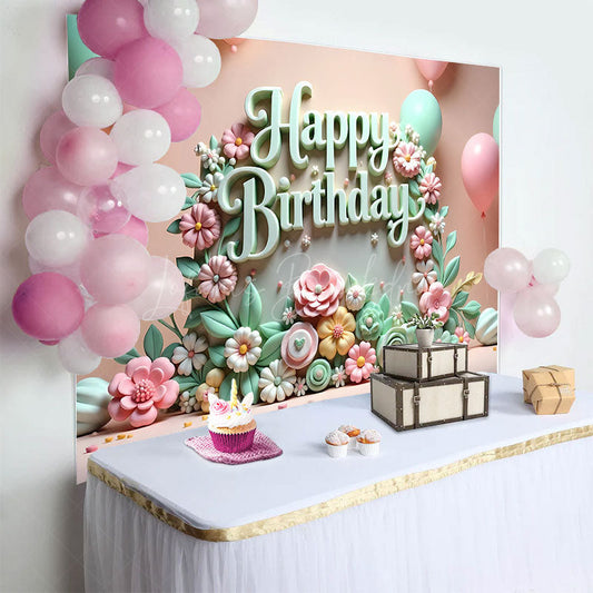 Lofaris Colorful Floral Balloons Happy Birthday Backdrop