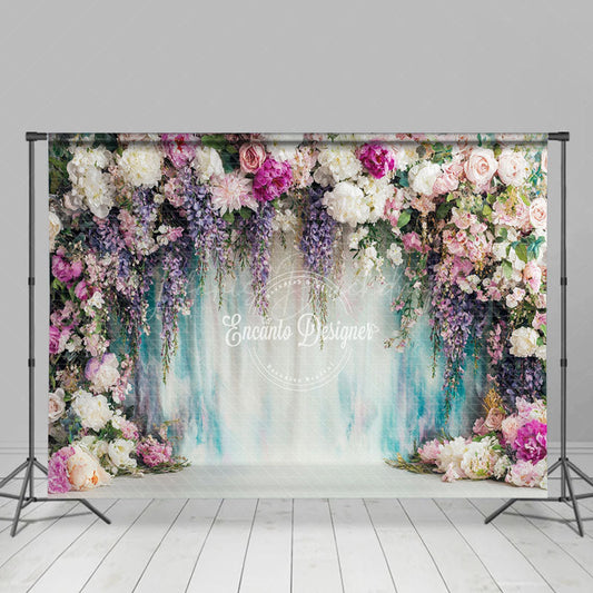 Lofaris Colorful Floral Blue White Wall Combo Set Backdrop