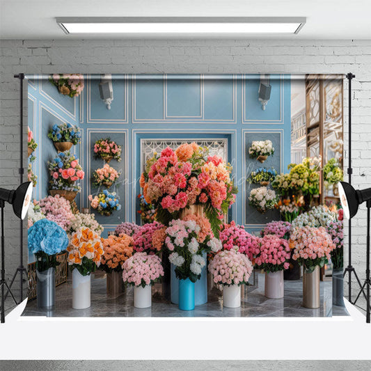Lofaris Colorful Floral Bouquet Blue Room Wedding Backdrop