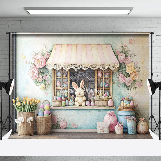 Lofaris Colorful Floral Eggs Store Bunny Easter Backdrop