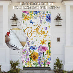 Lofaris Colorful Floral Happy Birthday To You Door Cover