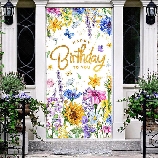 Lofaris Colorful Floral Happy Birthday To You Door Cover
