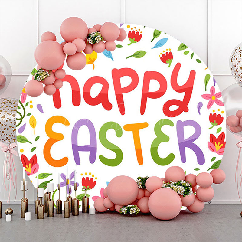 Lofaris Colorful Floral Leaves Round Happy Easter Backdrop