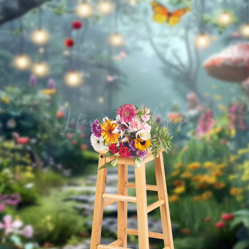 Lofaris Colorful Floral Lighted Forest Path Photo Backdrop