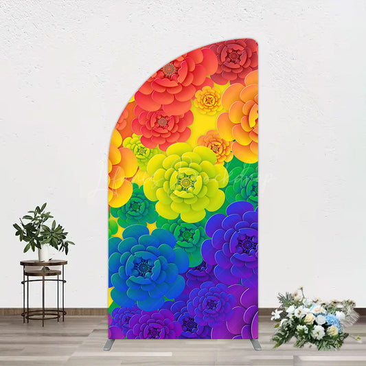 Lofaris Colorful Floral Pattern Birthday Party Half Moon Arch Backdrop