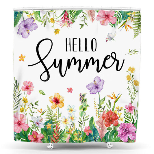 Lofaris Colorful Floral Plant Hello Summer Shower Curtain