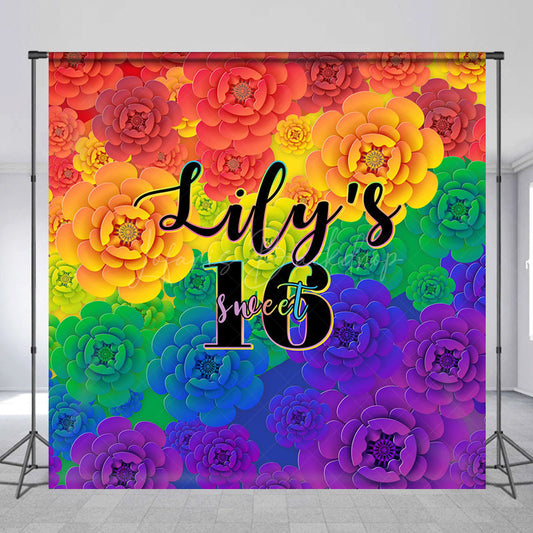 Lofaris Colorful Floral Print Custom Name Sweet 16 Backdrop