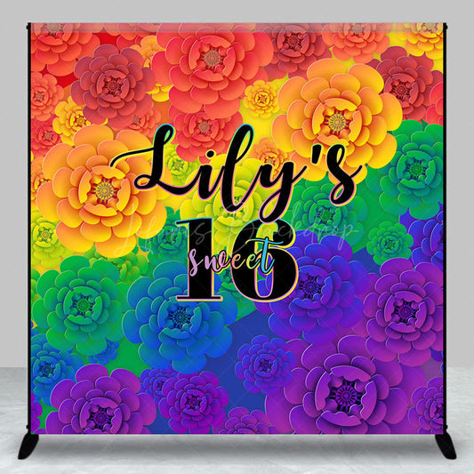 Lofaris Colorful Floral Print Custom Name Sweet 16 Backdrop