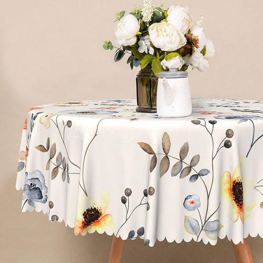 Lofaris Colorful Floral Round Tablecloth with Green Leaves for Vibrant Spring and Summer Kitchen Dining Decor