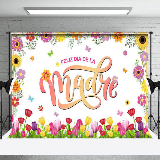 Lofaris Colorful Floral Tulip Happy Mothers Day Backdrop