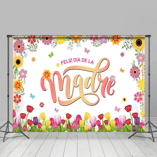 Lofaris Colorful Floral Tulip Happy Mothers Day Backdrop
