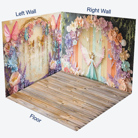 Lofaris Colorful Flower Fairy Butterfly Room Set Backdrop