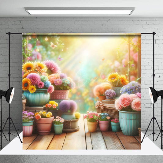 Lofaris Colorful Flower Pots Sunlight Spring Photo Backdrop