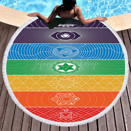 Lofaris Colorful Flower Rainbow Summer Round Beach Towel