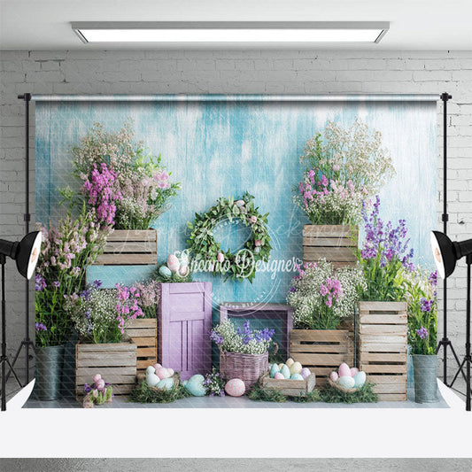 Lofaris Colorful Flowers Eggs Spring Scene Easter Backdrop