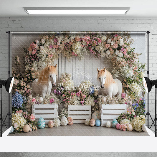 Lofaris Colorful Flowers Horse Models Eggs Festive Backdrop