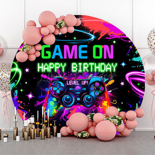 Lofaris Colorful Game On Round Birthday Backdrop For Boys