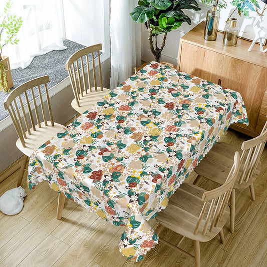 Lofaris Colorful Garden Floral Rectangle Tablecloth Red Yellow Green Flower Pattern Cover Summer Party Dining Decor
