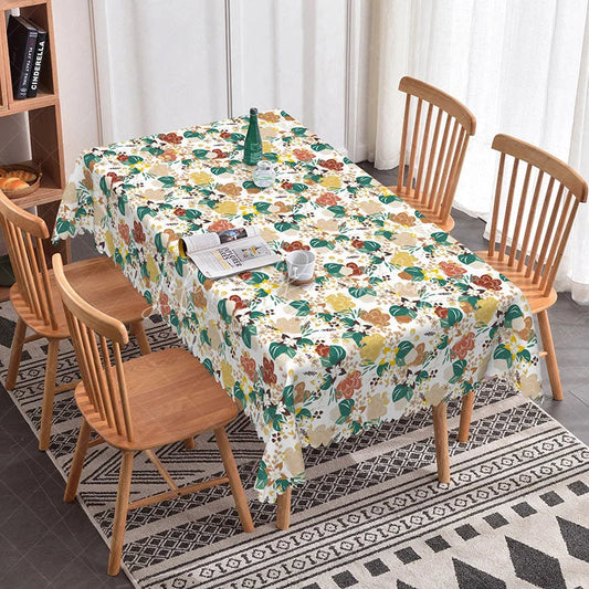 Lofaris Colorful Garden Floral Rectangle Tablecloth Red Yellow Green Flower Pattern Cover Summer Party Dining Decor