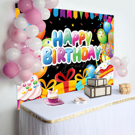Lofaris Colorful Gift Balloon Ribbon Happy Birthday Backdrop