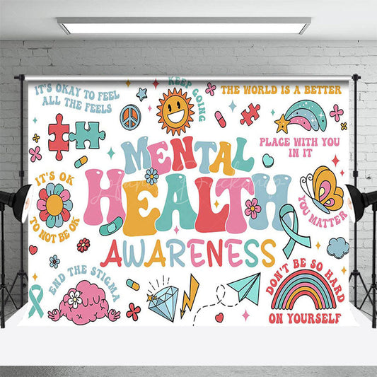 Lofaris Colorful Groovy Mental Health Awareness Backdrop