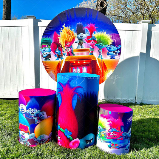 Lofaris Colorful Hair Character Birthday Round Backdrop Kit