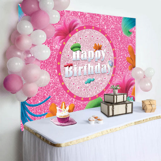 Lofaris Colorful Hair Pink Glitter Happy Birthday Backdrop