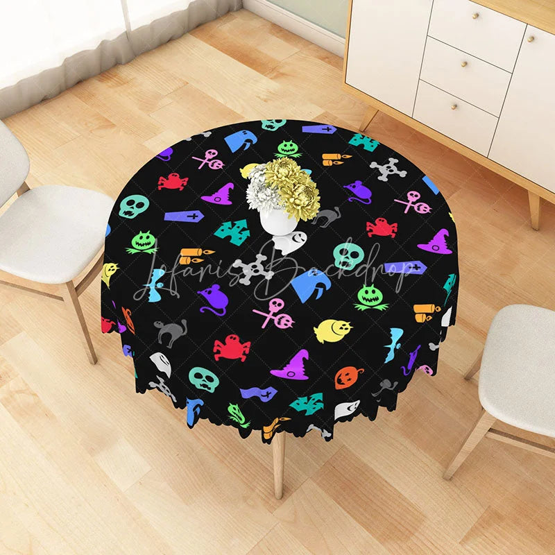 Lofaris Colorful Halloween Round Tablecloth with Mouse Jack-O’-Lantern and Spiders for Fun Kids Party