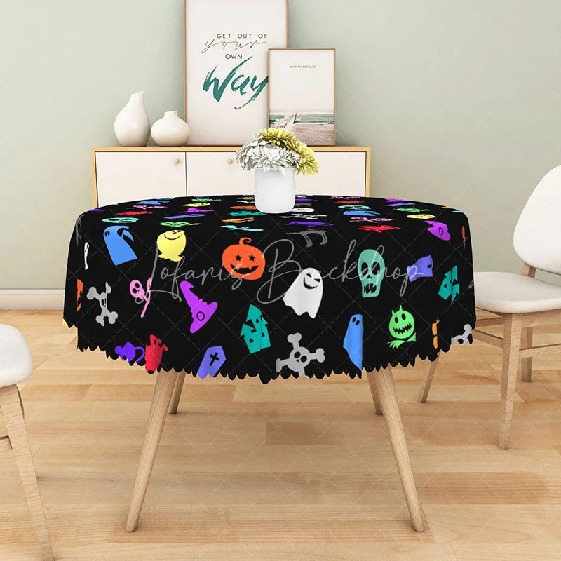 Lofaris Colorful Halloween Round Tablecloth with Mouse Jack-O’-Lantern and Spiders for Fun Kids Party