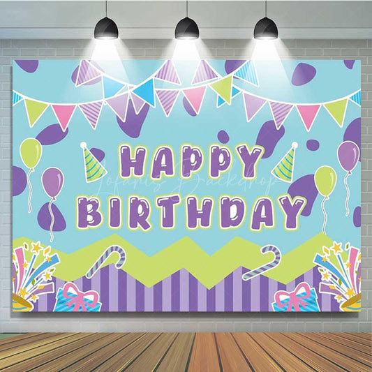 Lofaris Colorful Happy Birthday Party Backdrop for Kids Candy and Balloons Celebration Fun Bunting Gifts Photo Prop