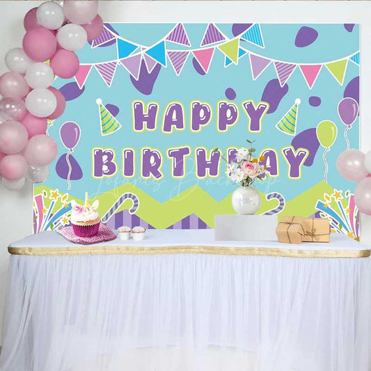Lofaris Colorful Happy Birthday Party Backdrop for Kids Candy and Balloons Celebration Fun Bunting Gifts Photo Prop