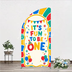 Lofaris Colorful ’It’s Fun to Be One’ First Birthday Half Moon Arch Backdrop with Balloons and Party Hat Decor