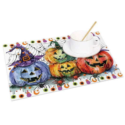 Lofaris Colorful Jack-O’-Lantern and Witch Hat Set of 4 Placemats for Fun Kids Halloween Party Decorations