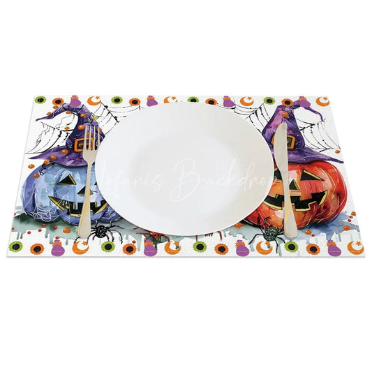 Lofaris Colorful Jack-O’-Lantern and Witch Hat Set of 4 Placemats for Fun Kids Halloween Party Decorations