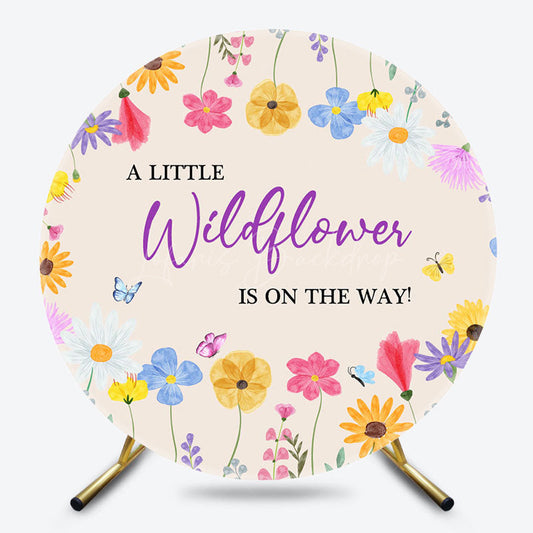 Lofaris Colorful Little Wildflower Round Baby Shower Backdrop