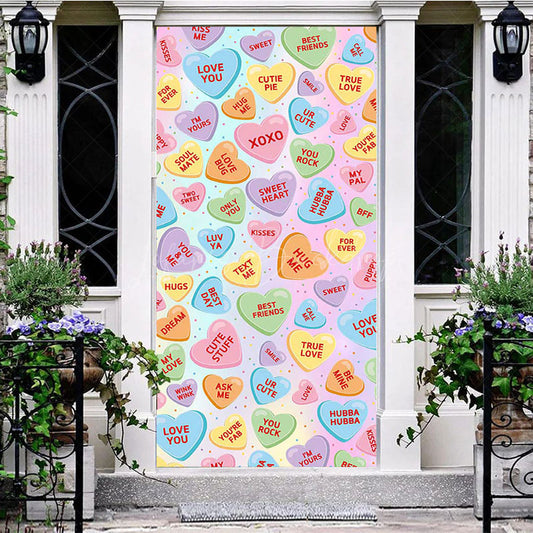 Lofaris Colorful Loving Text Hearts Valentines Day Door Cover